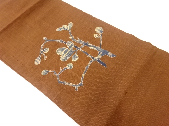 リサイクル　型絵染手織り紬枝蕾模様名古屋帯